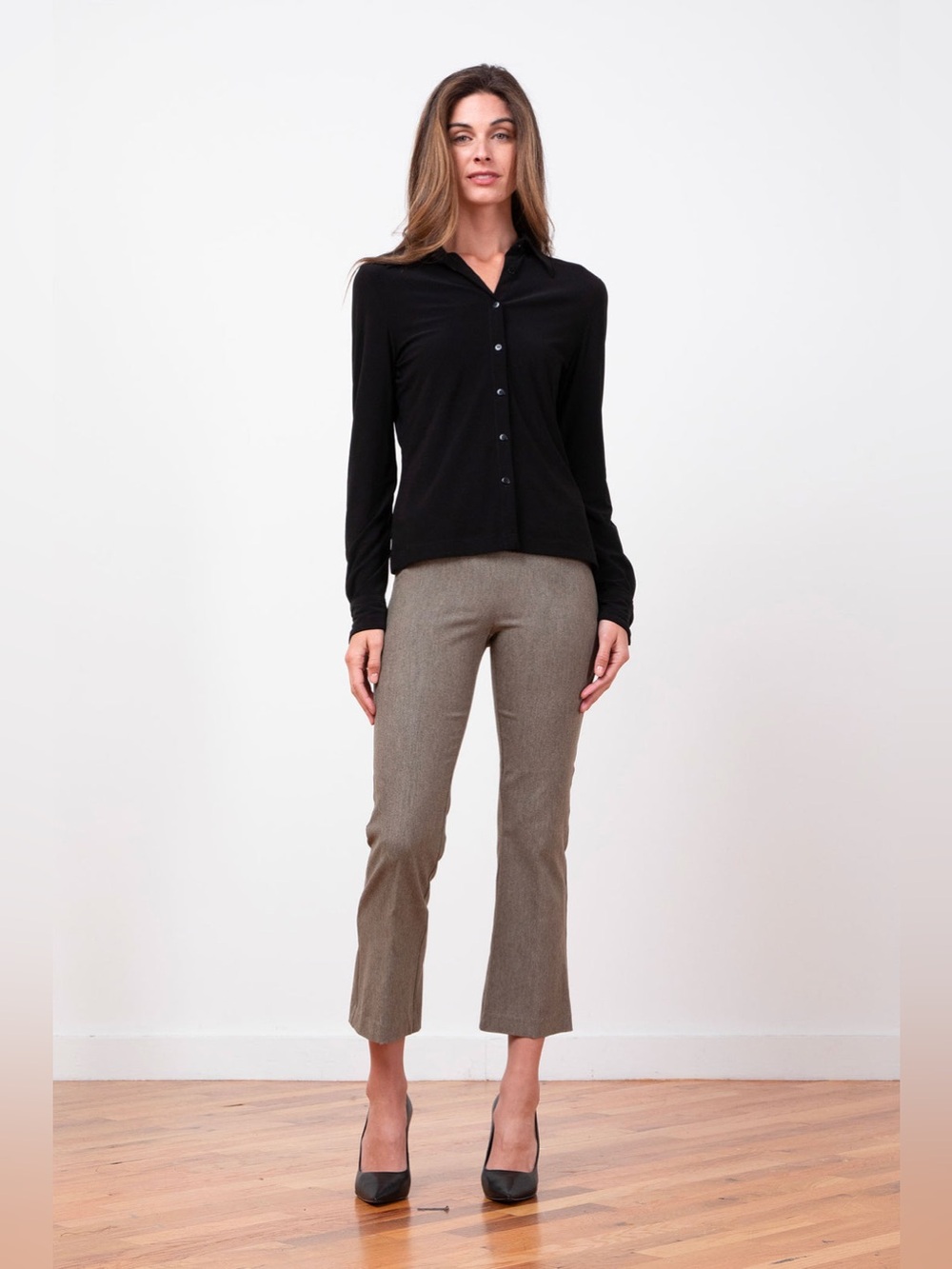 Avenue LEO Flannel Taupe Knit Flare Pants Size 6